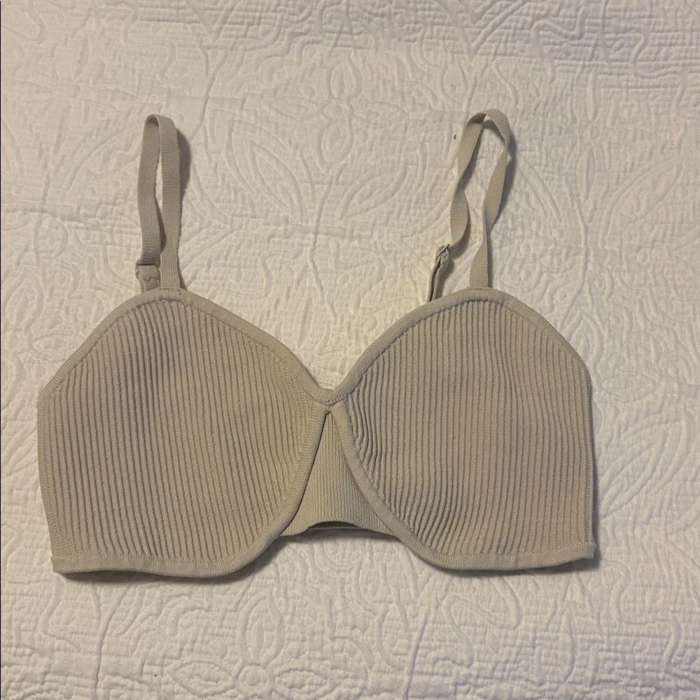 Babaton Women's Beige Ribbed Bralette